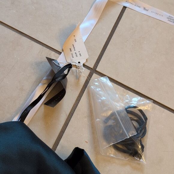 NWT Alfred Sung Strapless A-line Satin Gown Modern Bow Detail Evergreen 14 - Picture 4 of 13